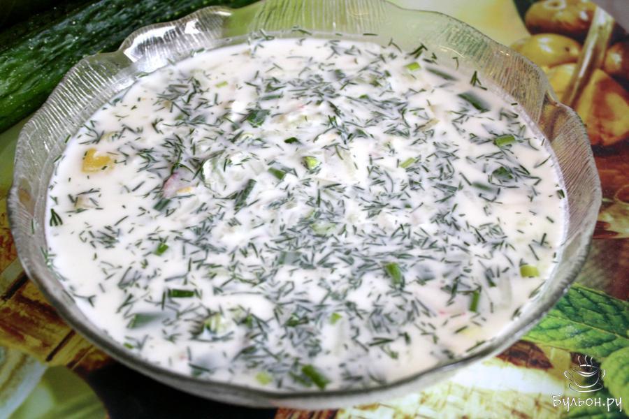 Овощная окрошка на сметане с уксусом