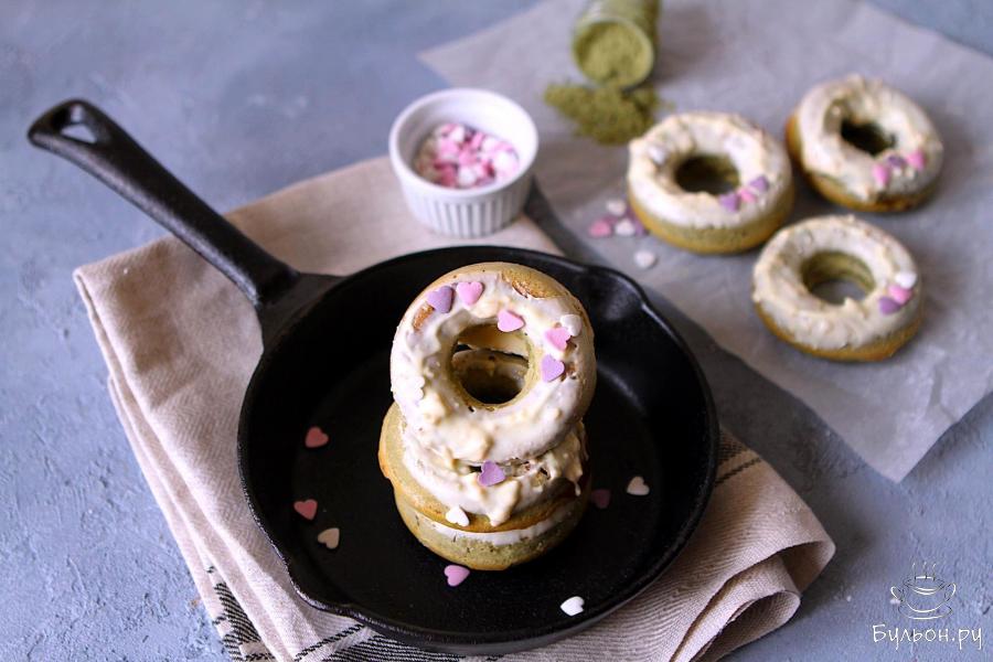 Пончики в духовке с чаем матча и белым шоколадом