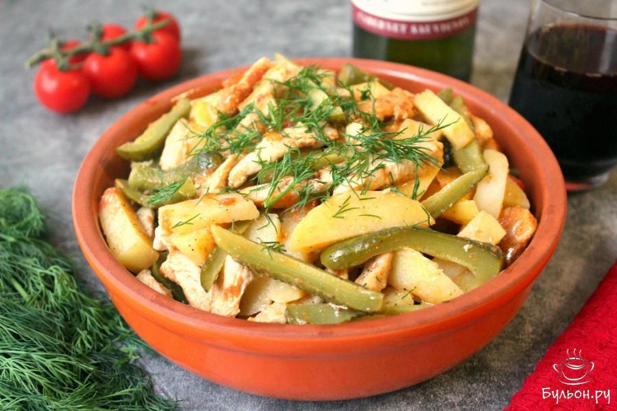 Азу из курицы с маринованными огурцами