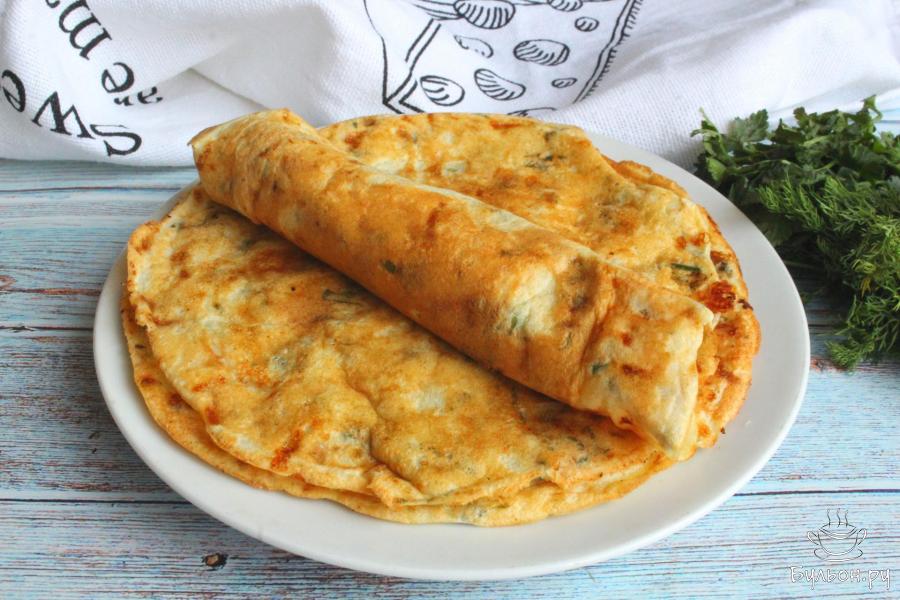 Сырные блины на кефире с зеленью