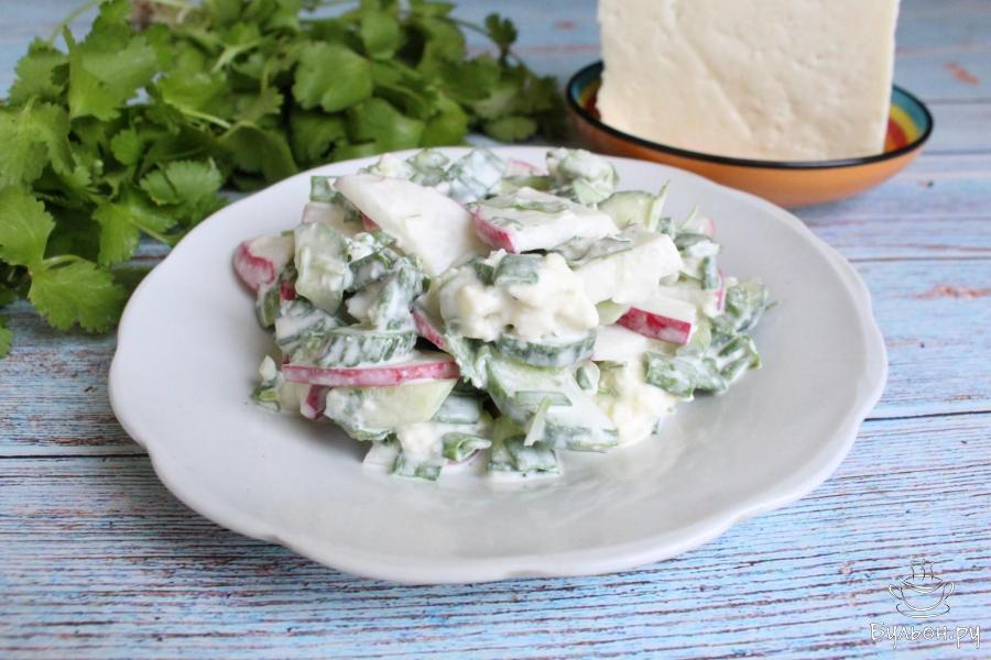 Салат из редиски, свежих огурцов и брынзы