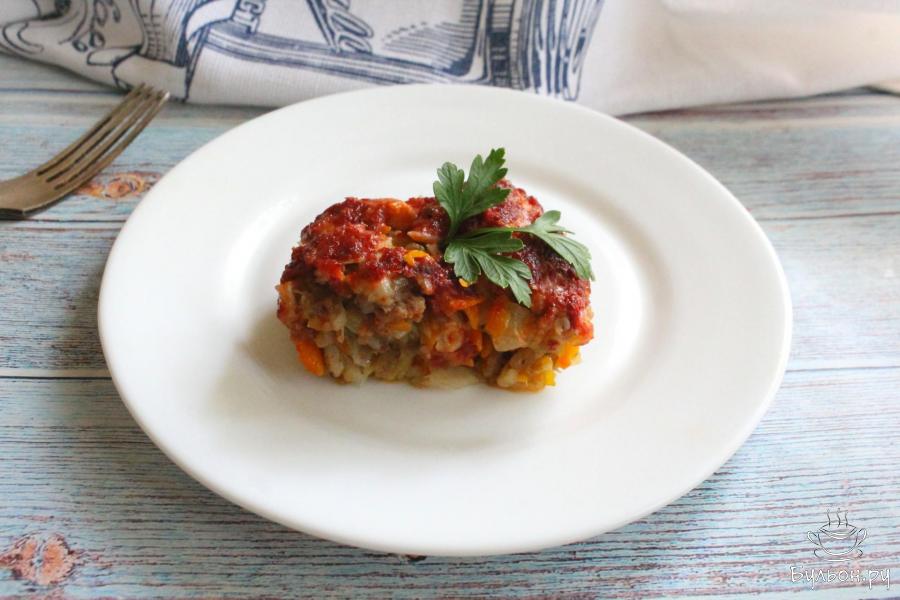 Запеканка с мясным фаршем и овощами Ленивый голубец