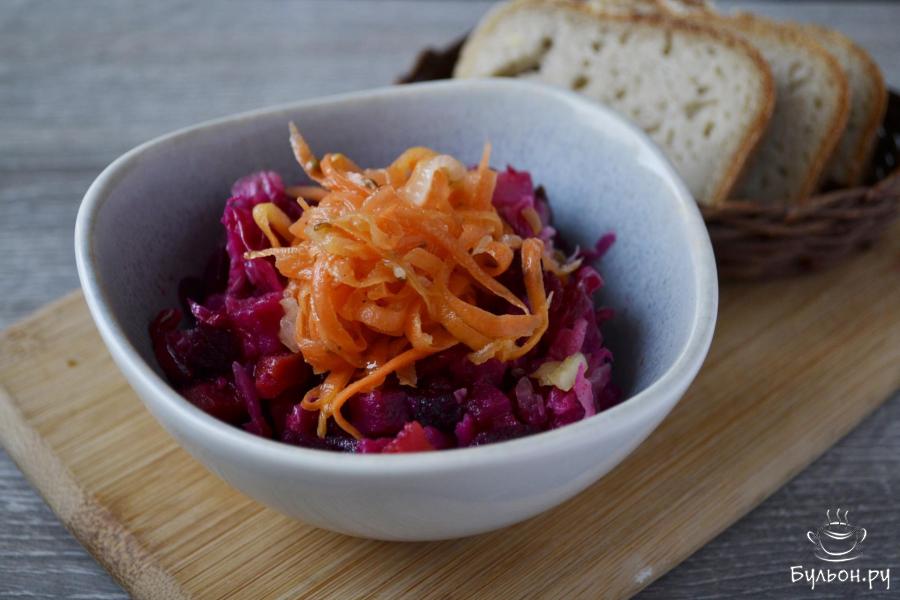 Винегрет с жареным луком и морковью по-корейски