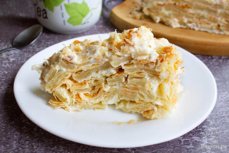 Торт из готового слоеного теста со сливочным кремом