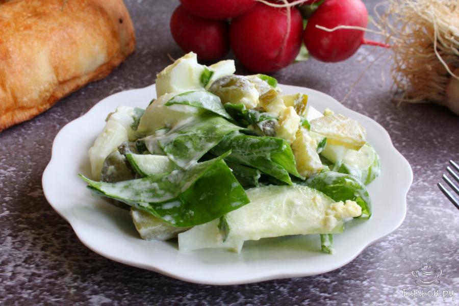 Салат из огурцов, щавеля и вареного яйца
