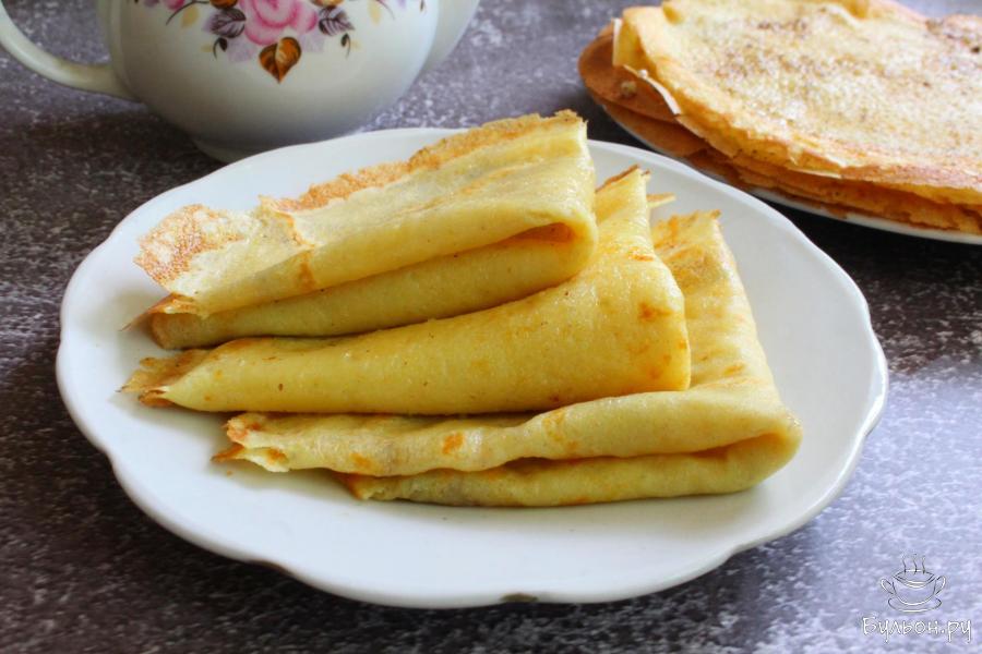 Тонкие блинчики на кефире и кукурузной муке