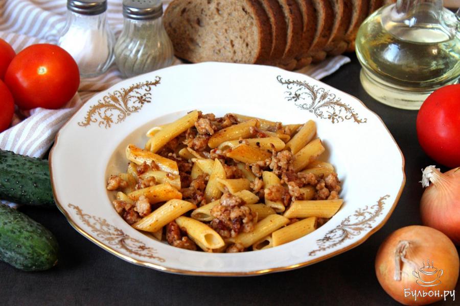 Макароны с фаршем под соусом барбекю