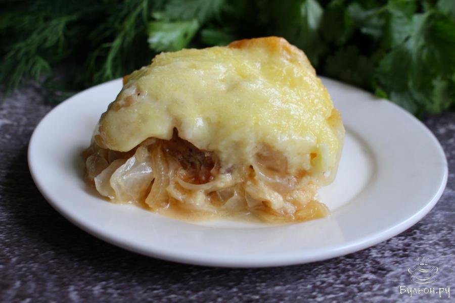 Капустная запеканка с фаршем под сырной шапочкой