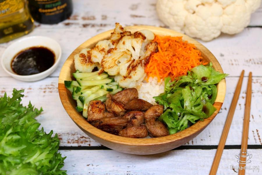 Рис с индейкой и овощами по корейским мотивам