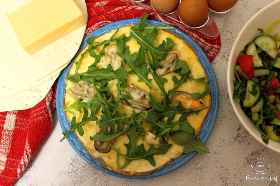 Пицца с мидиями на лепешках