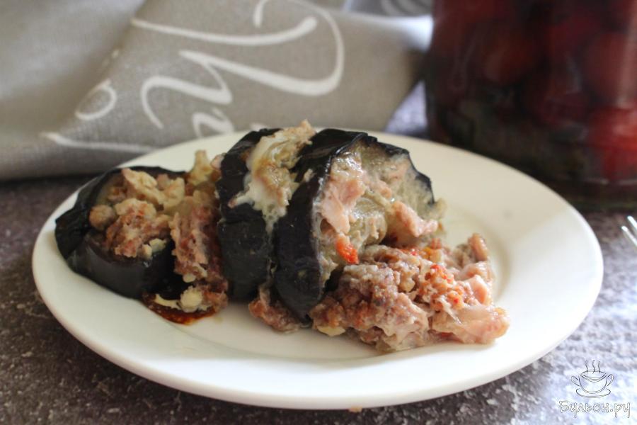 Баклажаны с фаршем и яичной заливкой, в духовке