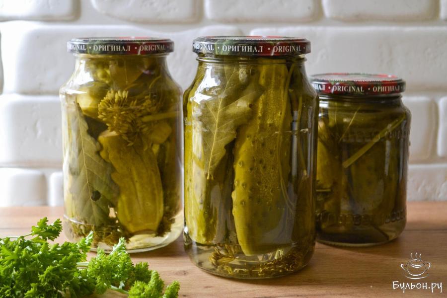 Огурцы с дубовыми листьями на зиму без стерилизации