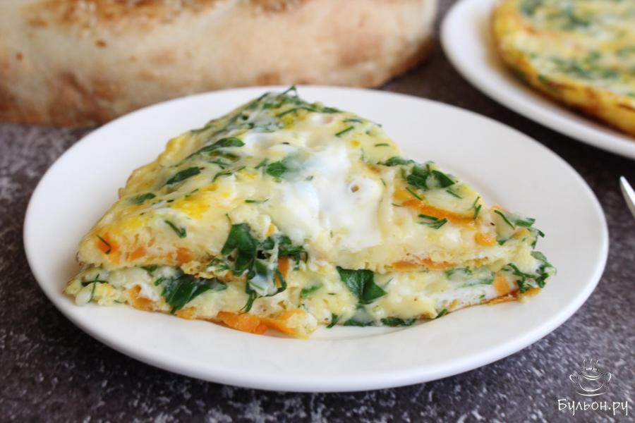 Омлет с тыквой и сыром на сковороде
