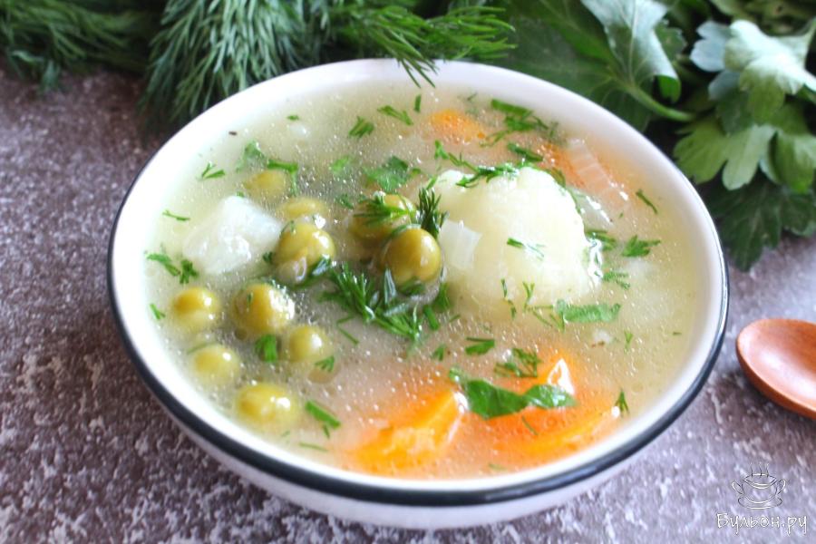 Постный суп с цветной капустой и зеленым горошком