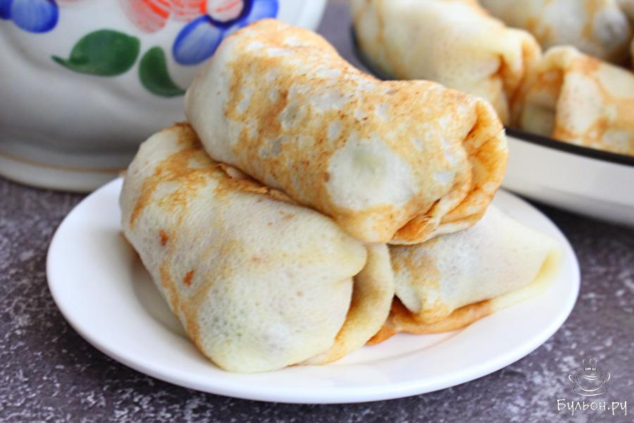 Фаршированные блинчики с начинкой из фарша и горошка